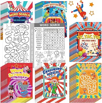 Hungdao 48 Pcs Circus Carnival Mini Activity Books for Boys Girls Circus Carnivals Party Favors Games Include Mazes, Word Search, Find Difference and More for Party Favors Gift Bag Stuffers