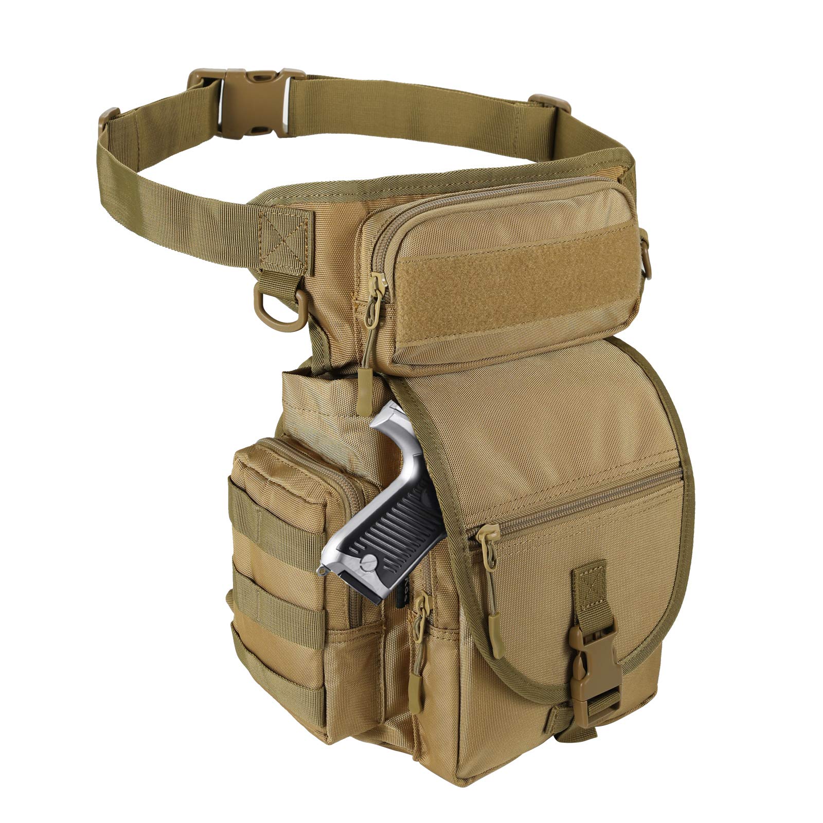 LarKoo Outdoor Gear Military Tactical Drop Leg Panel Utility Pouch Thigh Leg Waist Bag Pack Motorcycle Outdoor Bike Cycling Riding Thermite Versipack Satchel for 7.9 inches Tablet PC (Brown 1000D)