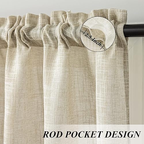 Miniatura 3 de Beda Home - Cenefa de cortina con textura de lino con borlas para cocina de granjas adorno corto rústico con filtro de luz para ventanas pequeñas,