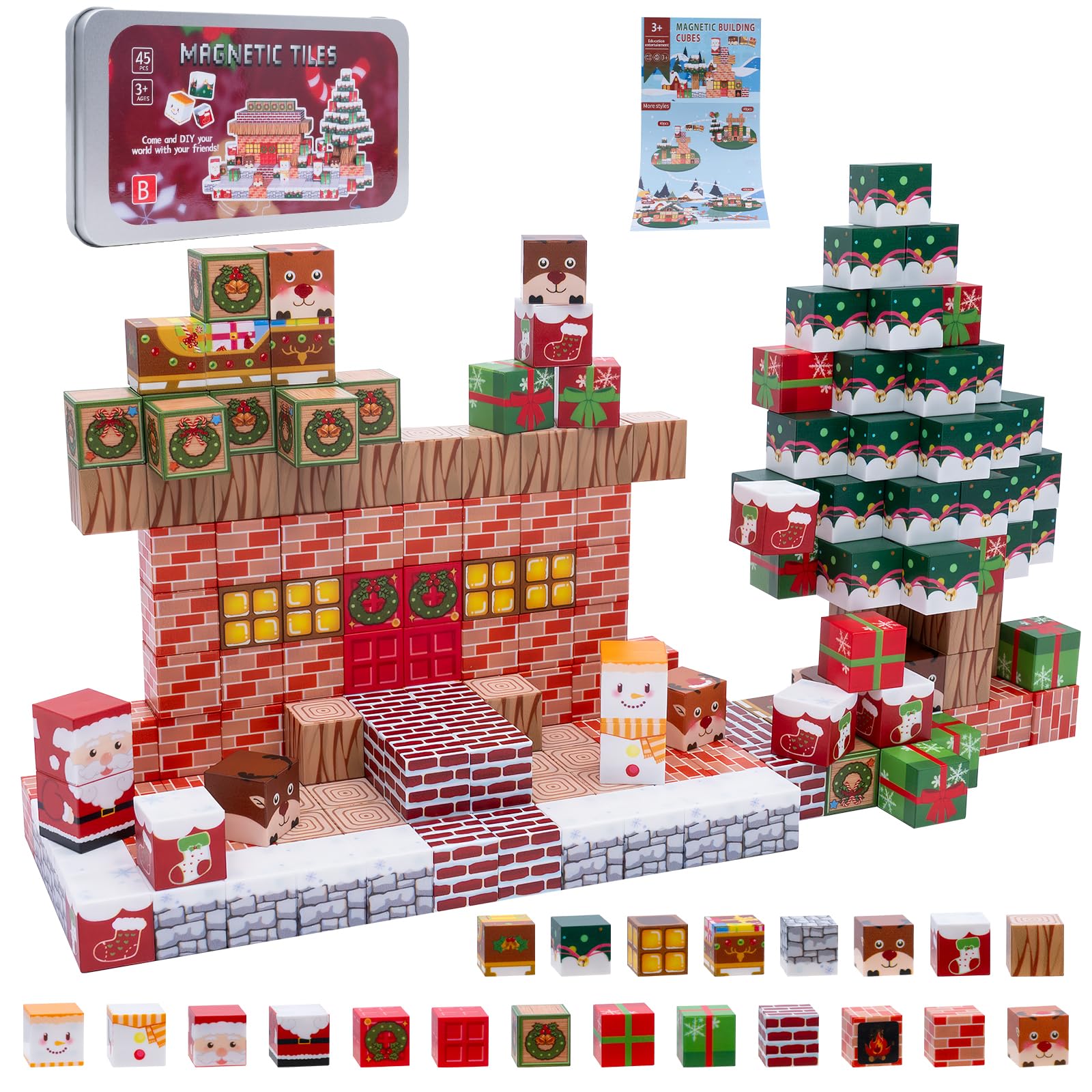 ROYUEXT 45 Pcs Magnetic Building Blocks Adventure Set Magnetic Tiles Video Game Theme with Storage Case Educational Construction Toy for Ages 3+