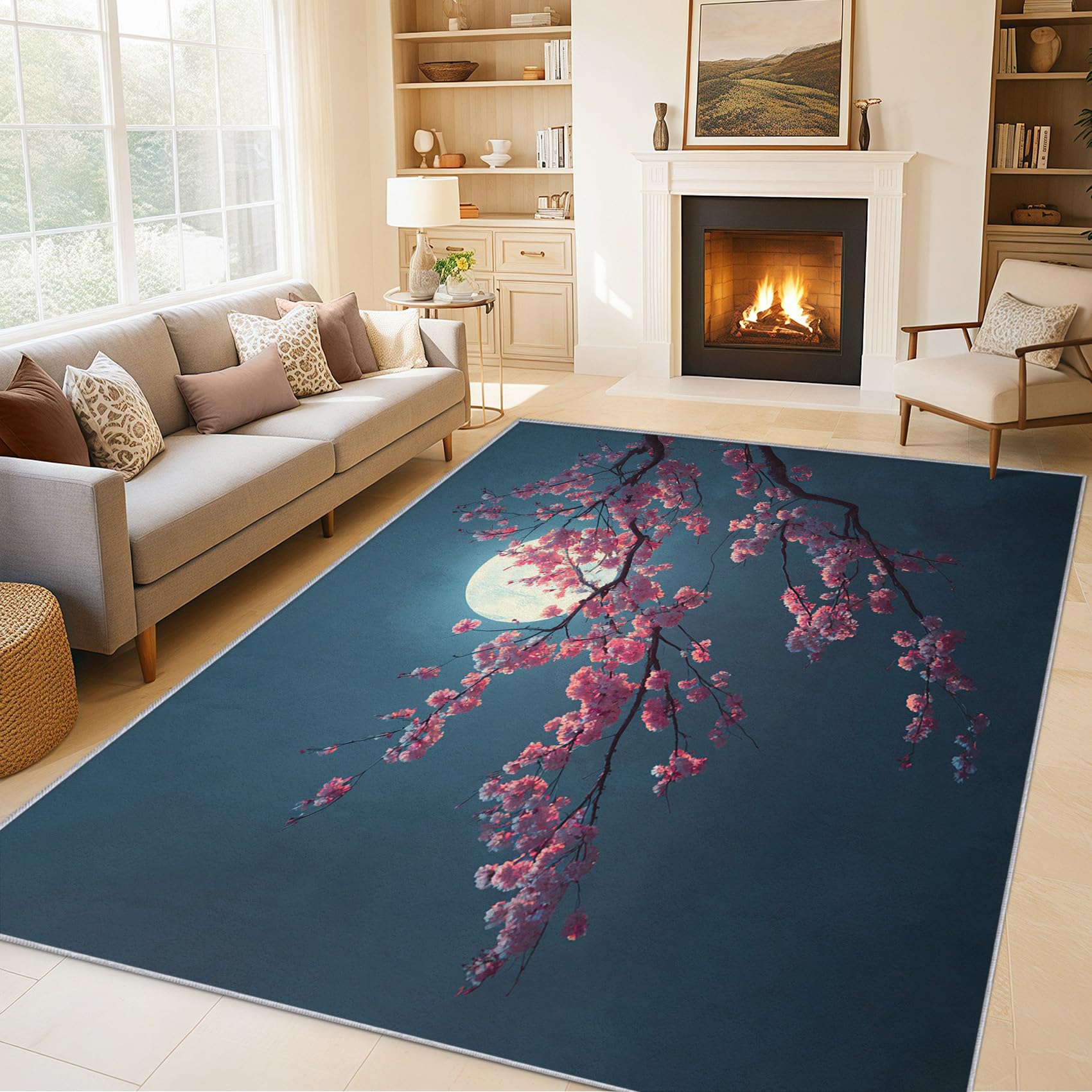 Tapis lune fleur rose doux pour réenchanter l'ambiance de votre chambre