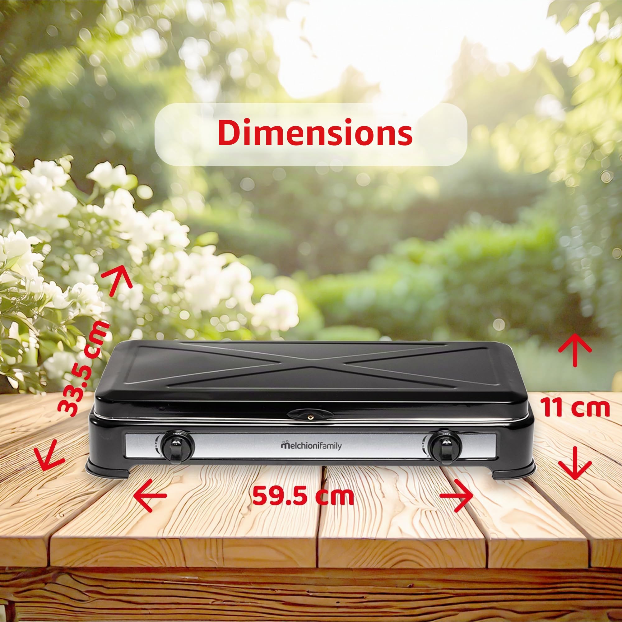 Melchioni Family | Réchaud à Gaz 2 Feux Noir MINERVA 2 – Compact, Puissant et Parfait pour le Camping et l’Outdoor
