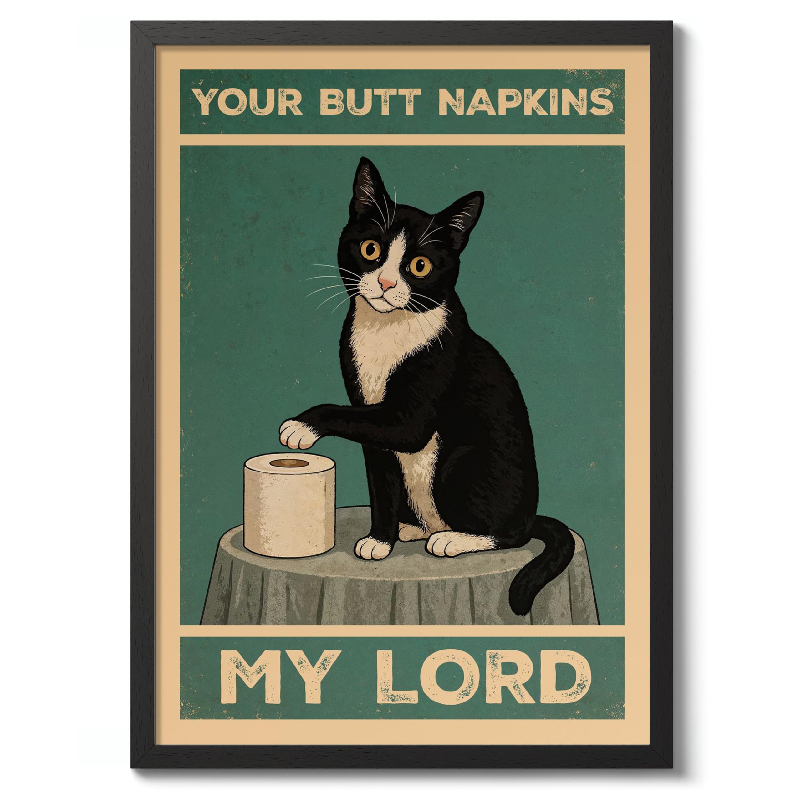Your Butt Napkins, My Lord Poster, Retro Animal Bathroom Print, Comedy Toilet Wall Art, A3 (Black Frame) - 45x32.8cm