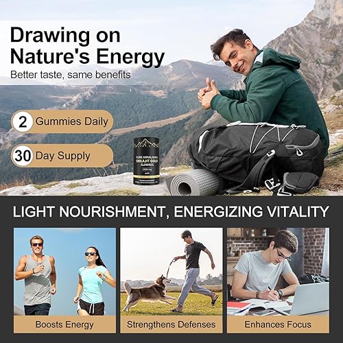Miniatura 9 de Gomitas Shilajit, gomitas puras de oro Shilajit del Himalaya, sin azúcar añadida con Ashwagandha, Gokshura, ácido fúlvico y más de 85 minerales