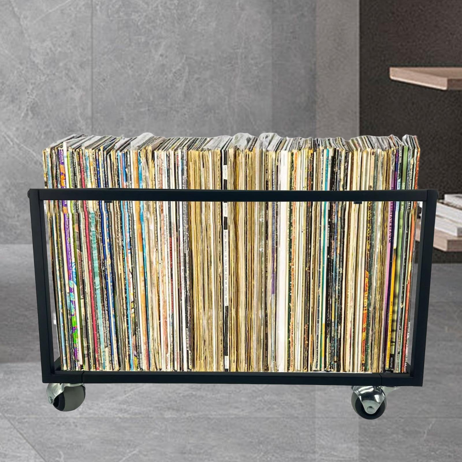 UJEAVETTE Vinyl Record Storage Organizer on Wheels 19.7x14x12.3inch Sturdy Vinyl Stand-image-47
