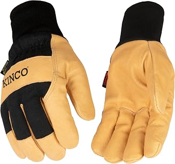 Kinco,1928KW-M, Thermal Lined Grain Pigskin Leather Palm Glove- Abrasion Resistant, Comfortable, Debris-Proof, & Knuckle Protection - for Farm, Construction, All Purpose, Snow Removal, Ranch - Med...