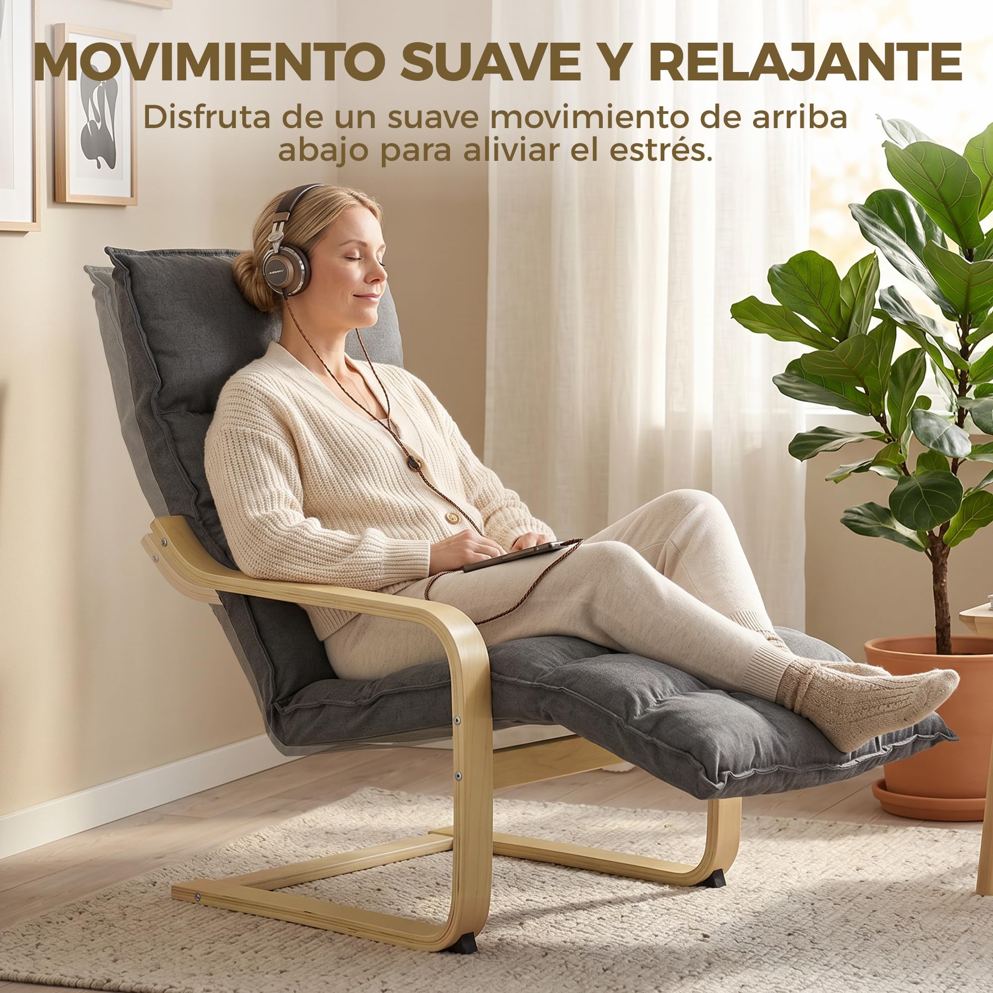 HOMCOM Sillón de Salón con Reposapiés Balanceo Suave, Respaldo Alto Gris