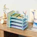 Organisateur de papier de bureau avec détenteur de fichier, 4 Tier Desk Tidy Organisateur avec 1 Entreposage de bacs à papier pour les magazines, la maison, l'école, les fournitures de bureau - bleu