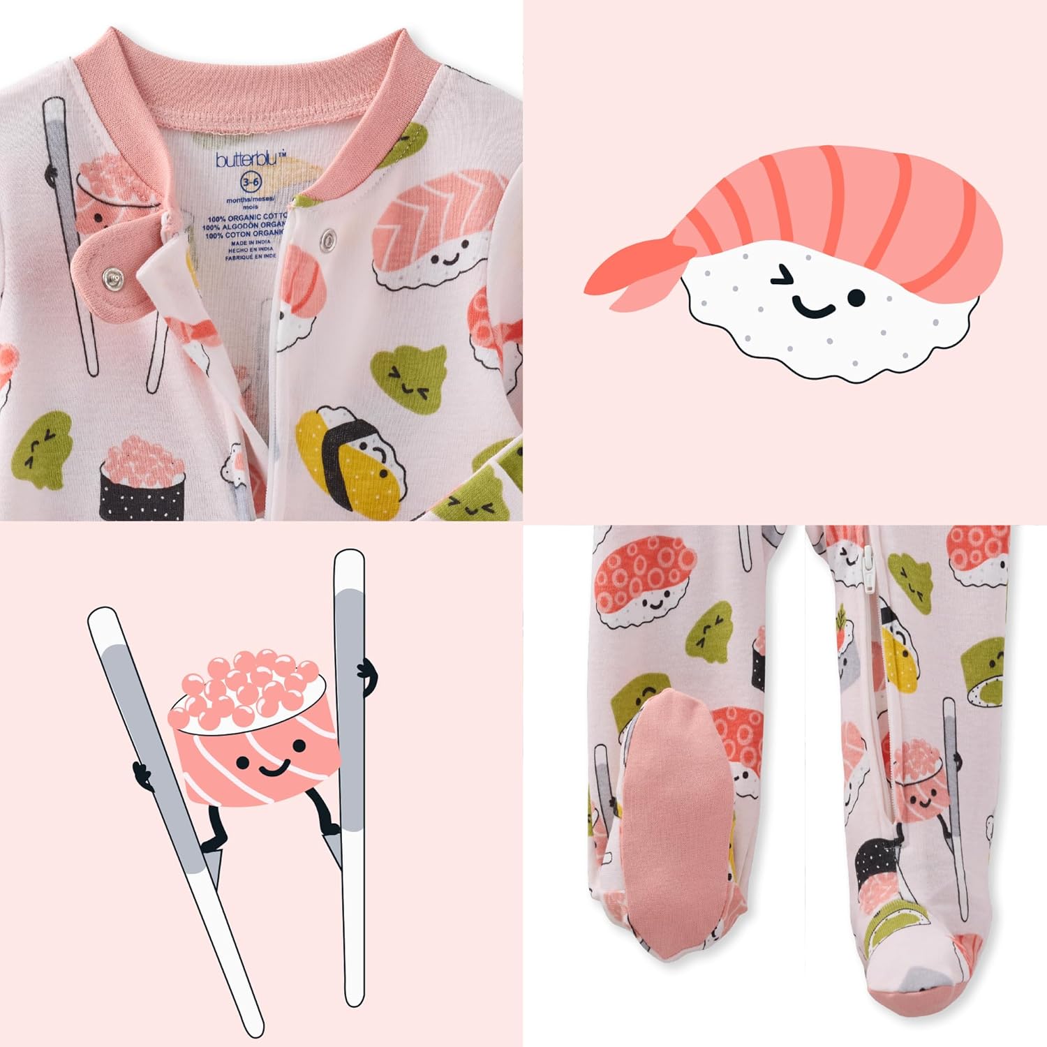 baby-girls Scout Sleep & Play 100% Organic Cotton Footed Zip Front Sleeper Pajamas for Baby Girls - Image 7