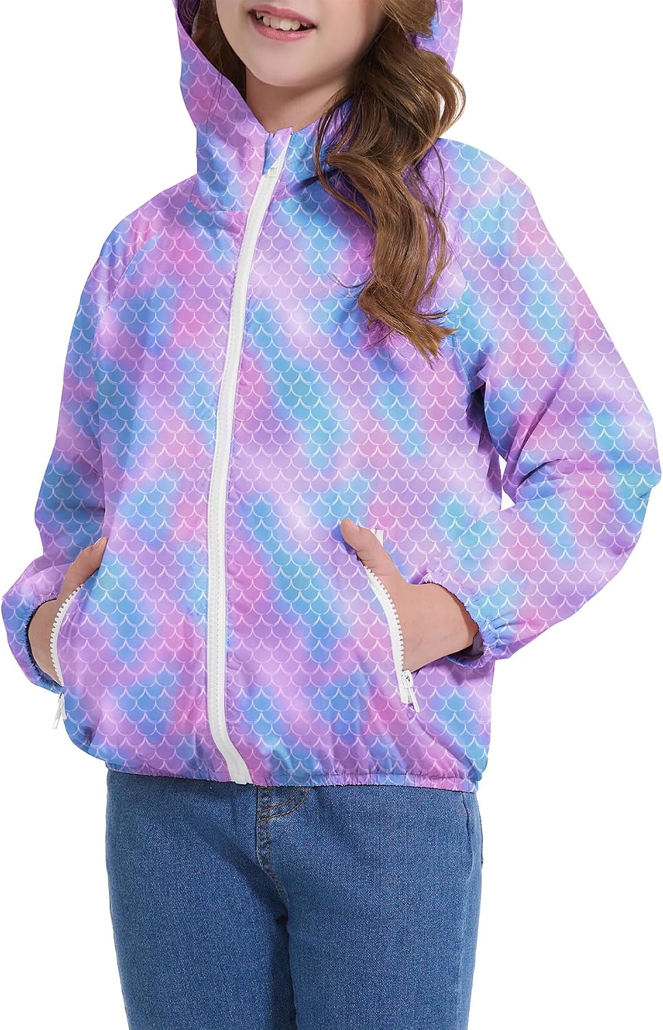 Zando Lightweight Girls Rain Jacket - Hooded Windbreaker Water-Resistant Girls' Outerwear Jackets & Coats for Kids 4-10Y