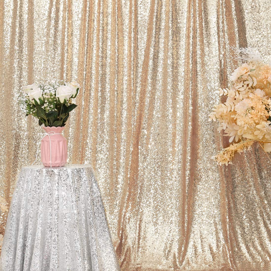Eternal Beauty 152x213cm Light Gold Shinny Sequin Photography Backdrop Party Prom Wedding Youtobe Banquet Photo Background (5x7 feet) - Image 4