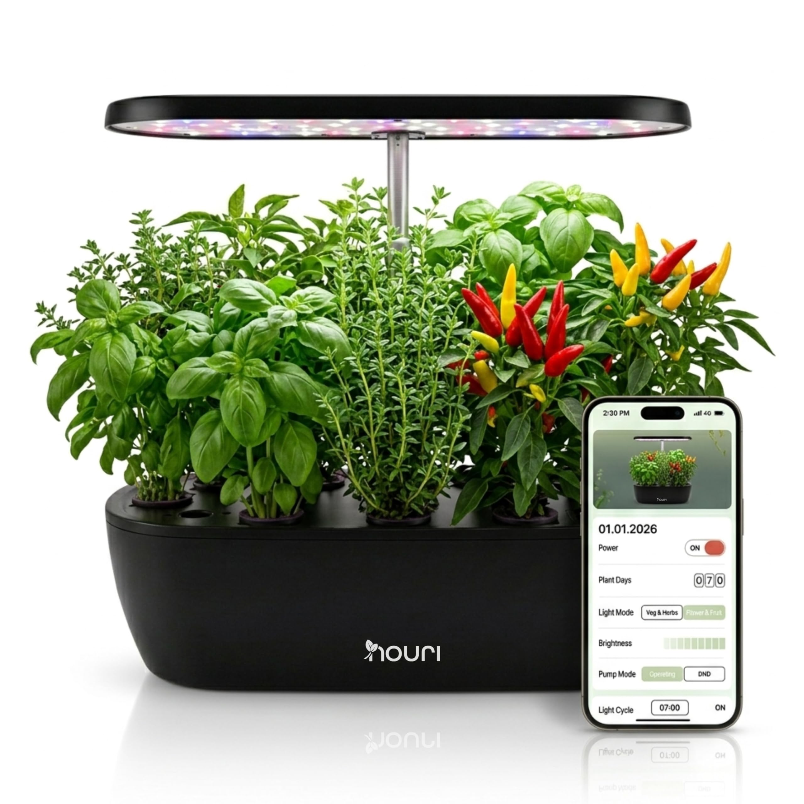 Nouri Hydroponics Growing System, 12 pod APP Smart Indoor Herb Garden Kit with LED Grow Lights, Hydroponic Herb Garden Indoor for Plant Lovers, Gardeners, Kitchen, Tomato Seeds Included