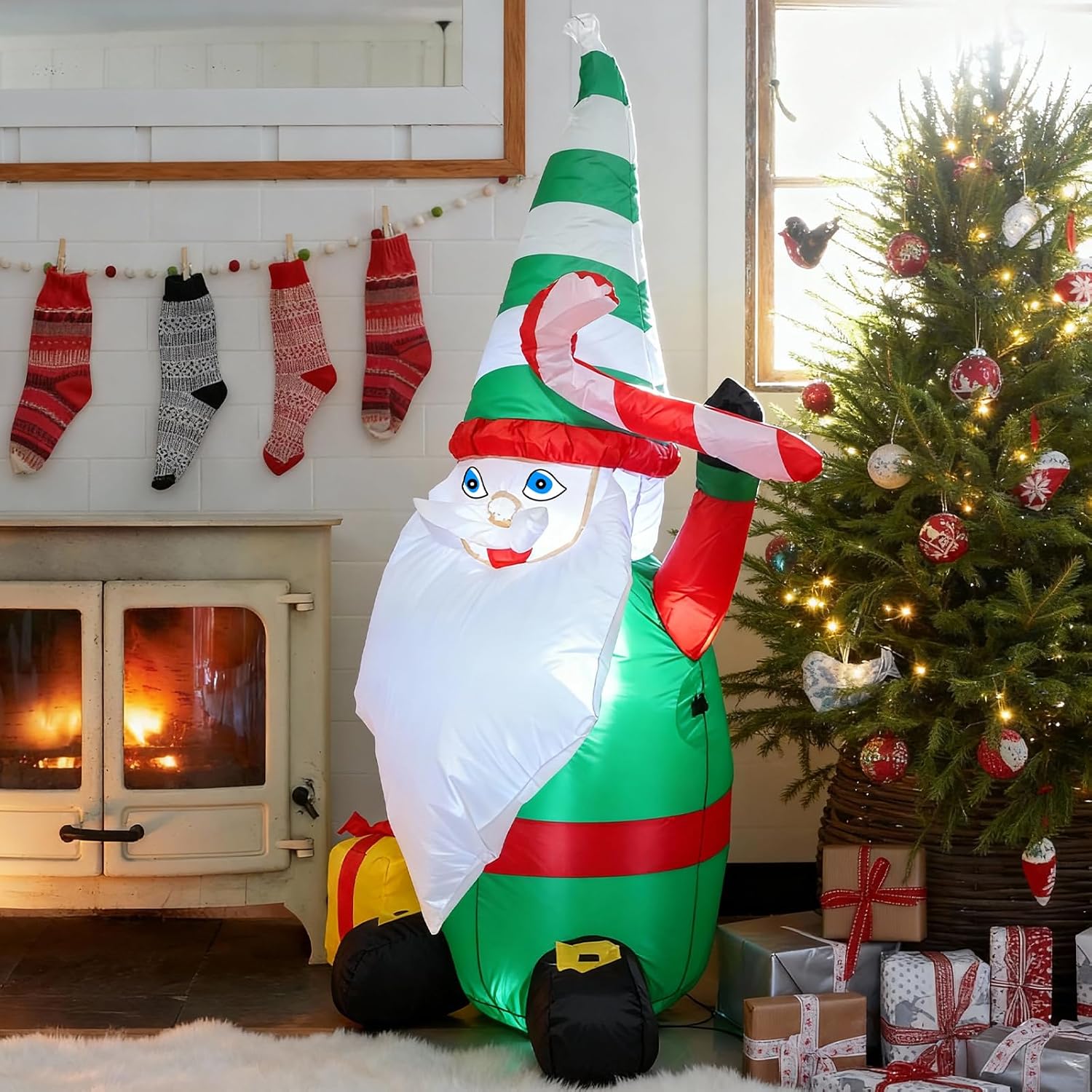 TRMESIA 4FT Inflatable Christmas Gnome Indoor Outdoor Decoration,with LED Lights Garden Yard Lawn Ornament Perfect for Xmas Blow up Decor, Christmas Themed Inflatable Decorations - Image 6