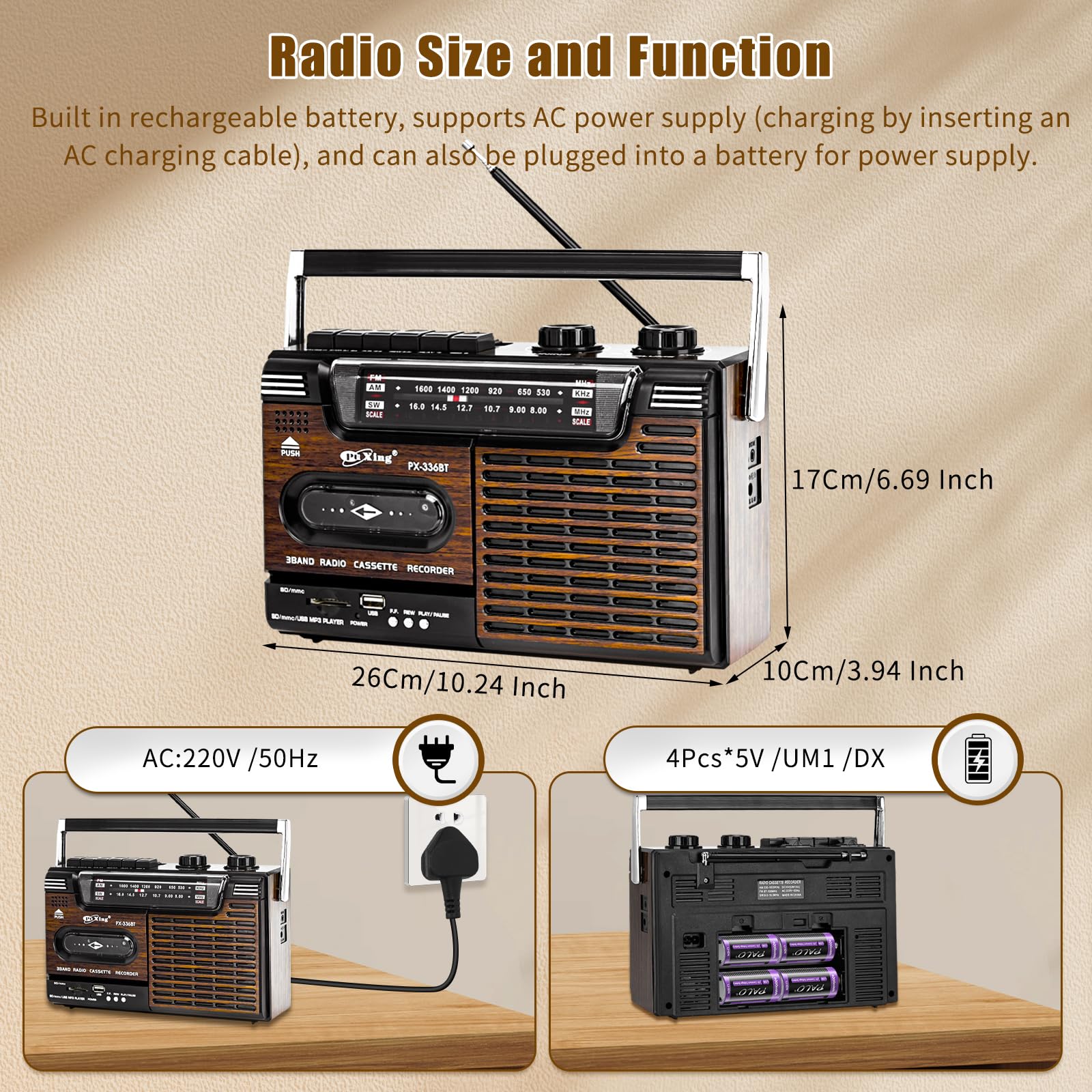 TOWEAR Portable Cassette Players, Boombox Portable Retro Cassette
