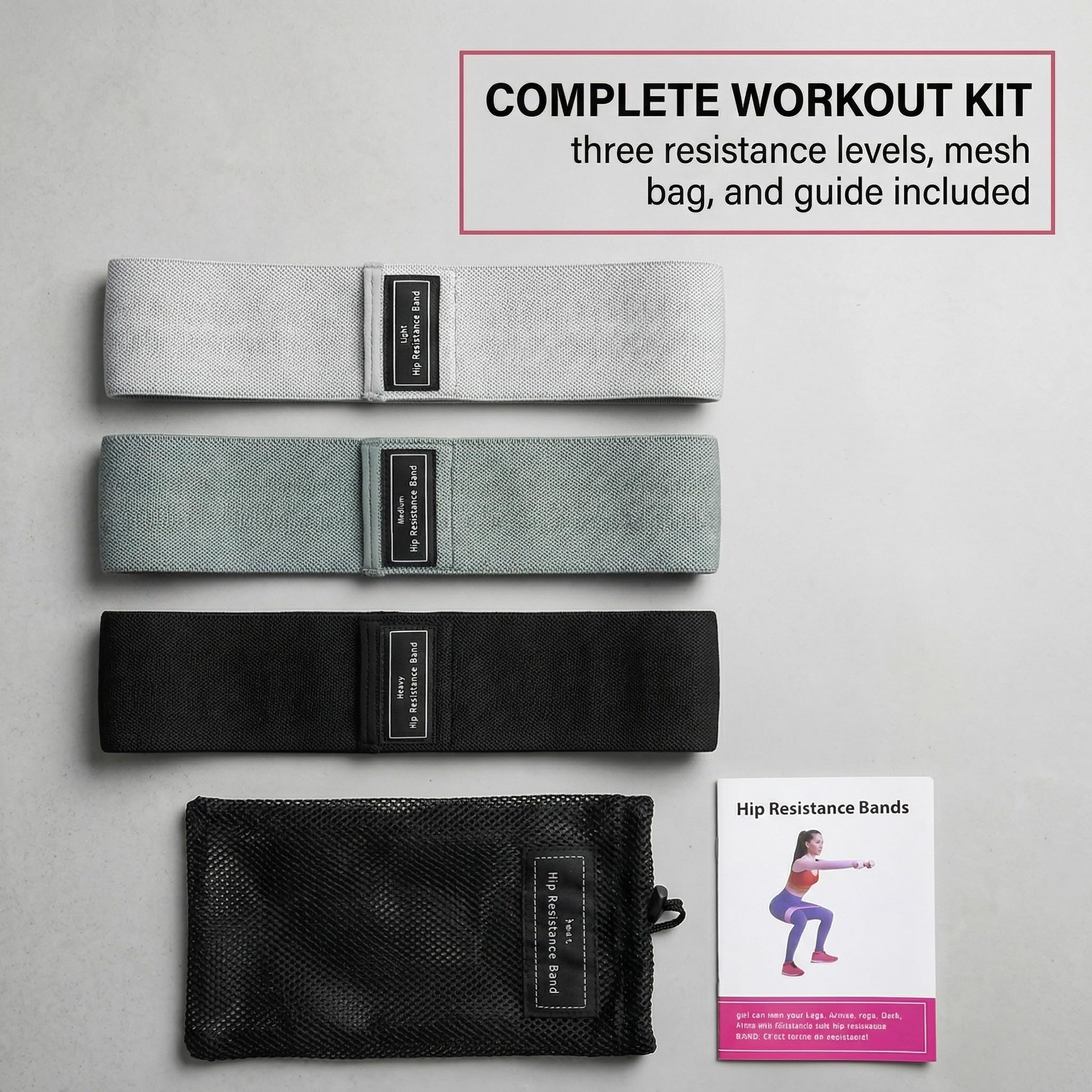Amonax 3 Elastici Fitness in Tessuto per Palestra Gambe e Squat Bande di Resistenza Donna e Uomo Nero Grigio