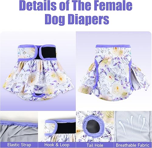 Miniatura 4 de Leekalos Pañales reutilizables para perros, pañales fáciles de poner sin fugas, pañales para el ciclo de calor, pañales para perros hembras, pañales
