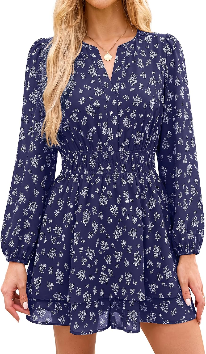 LOOKBOHO Women's Romper V Neck Long Sleeve Jumpsuit with Pockets