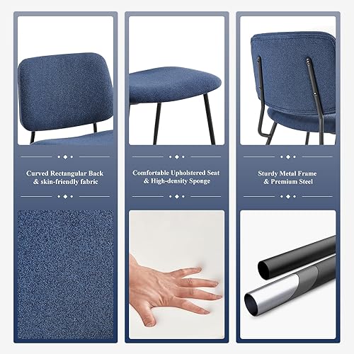 Miniatura 5 de COLAMY Juego de 2 sillas de comedor tapizadas modernas, sillas de comedor de tela, sillas de comedor elegantes con respaldo curvado y patas de metal