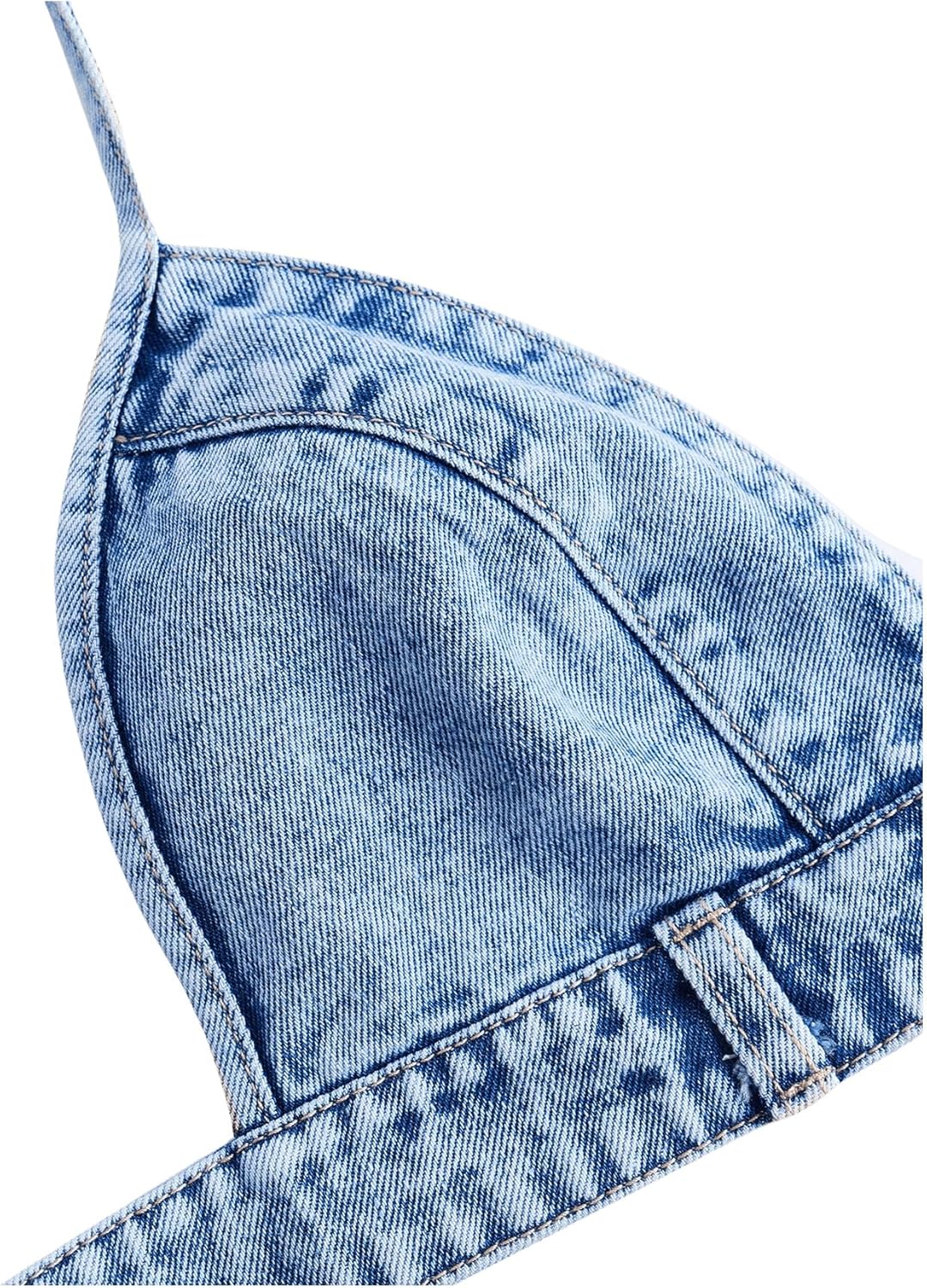 SHENHE Women's Denim Halter Top Tie Backless Triangle V Neck Sexy Jean Crop Top Country Western Bustier - Image 3