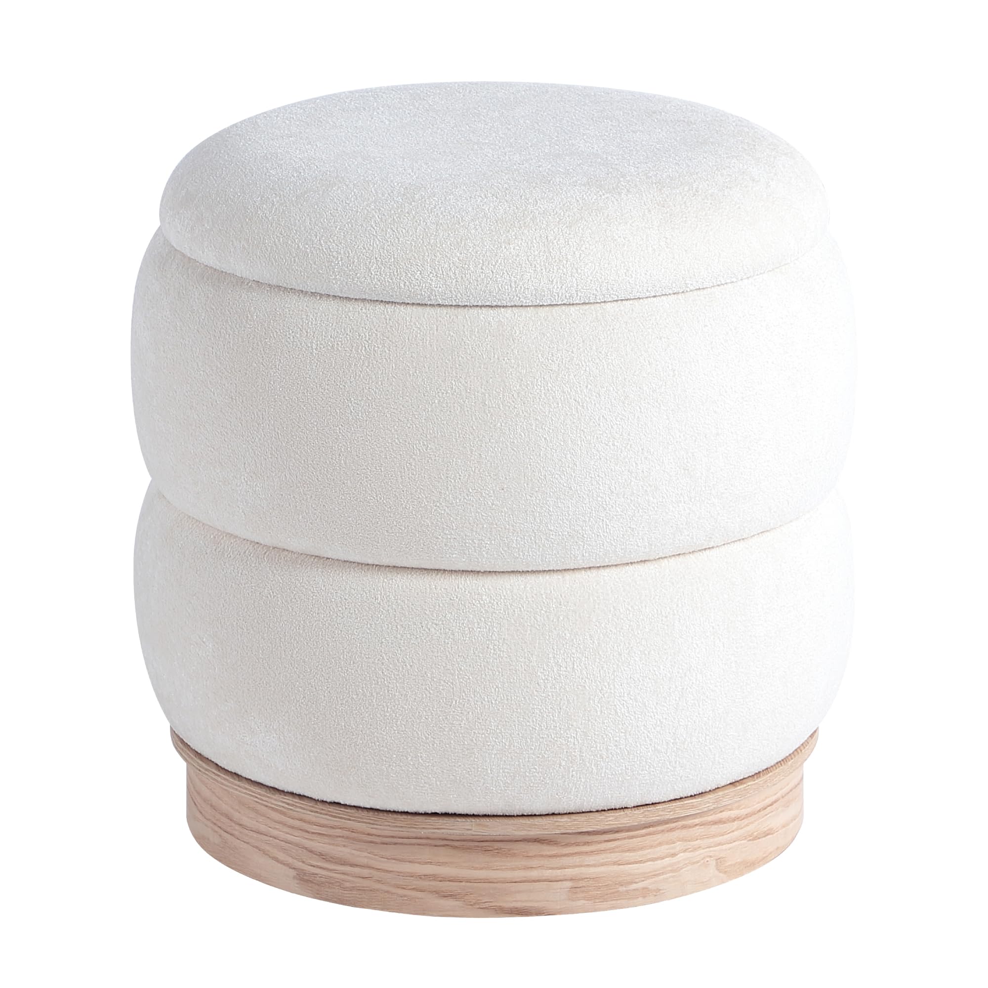 Photo 1 of Get Set Style Round Ottoman with Wooden Base, Storage Vanity Stool for Makeup, Upholstered Footrest Stool Ottoman Foot Stool for Living Room, Bedroom
