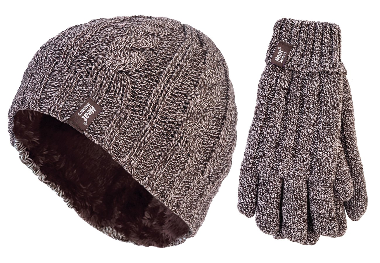 HEAT HOLDERS - Ladies thermal winter outdoor fleece insulated hat and glove set in 7 colours (S/M, Fawn)
