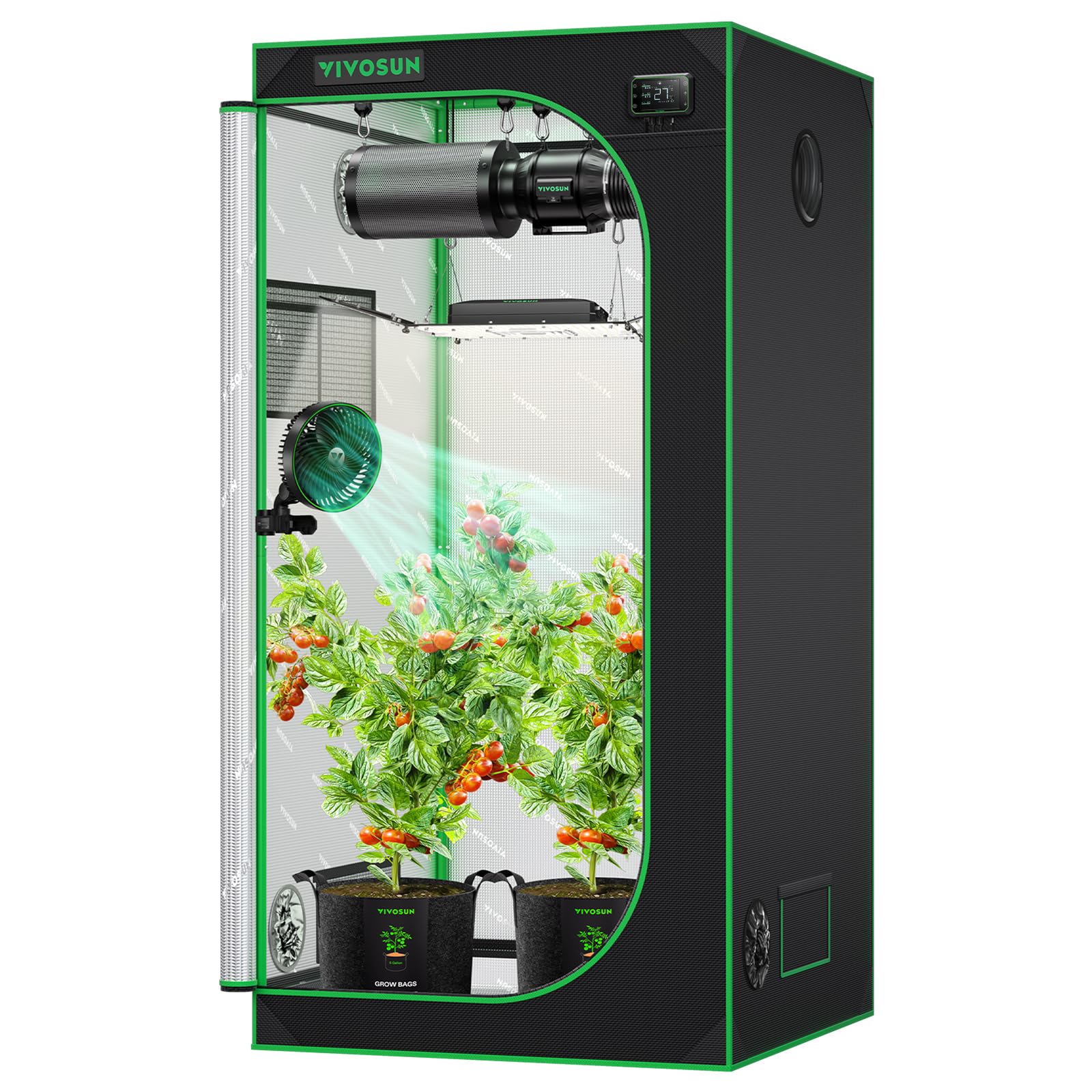 VIVOSUN Growzelt 90x90x180cm Grow Tent aus hochreflektierendes Mylar mit Sichtfenster und Bodenwanne für Hydroponik und Indoor-Anbau S336 Grow Zelt passend für VS2000/VS3000