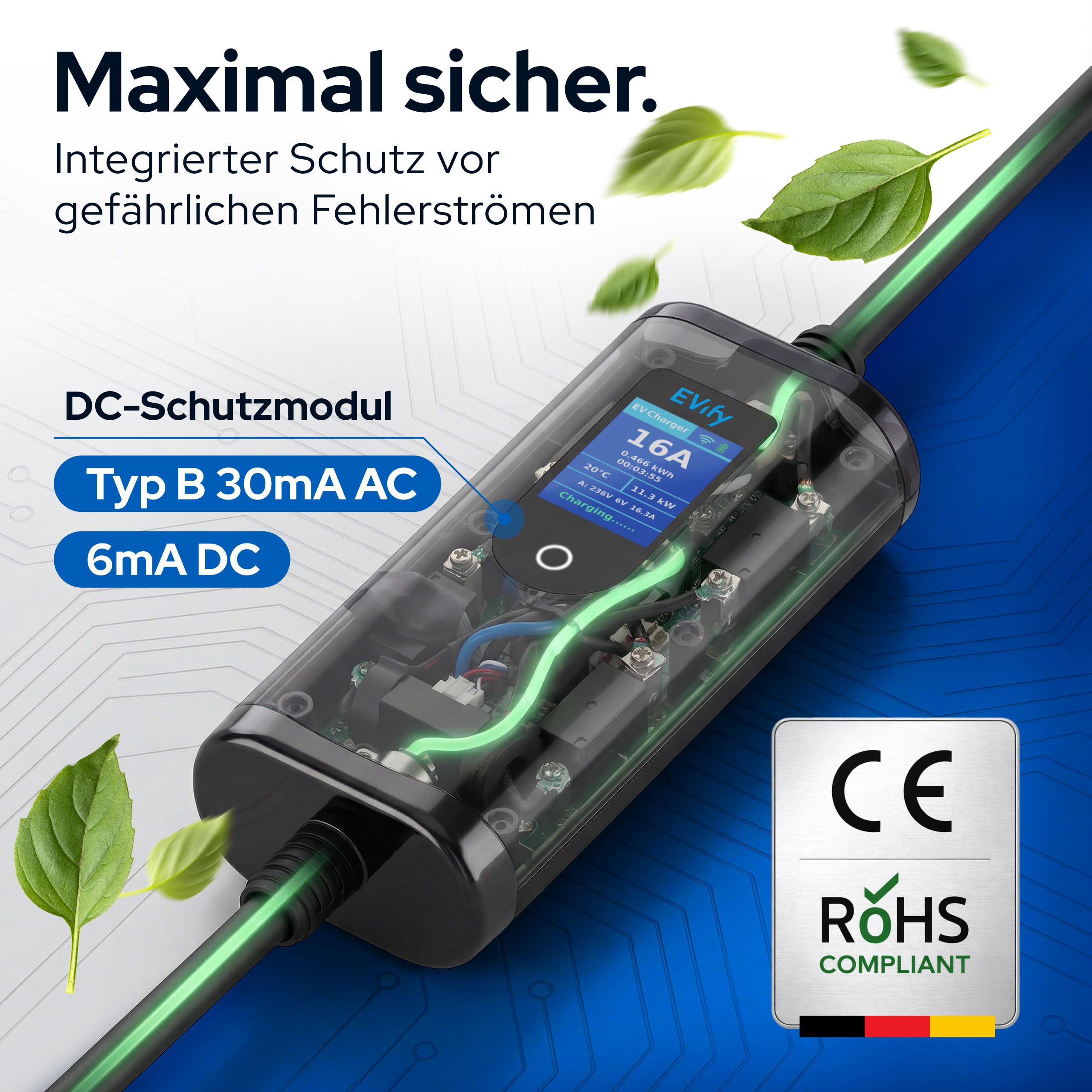 Mobile Wallbox 11kW Ladegerät Typ 2 - Ladekabel CEE 16a auf Typ 2 3-Phasig 5M, Ladegerät Ladeleistung einstellbar, Mobile Ladestation, Ladekabel E Auto Starkstrom, EV Charger 11kW mit Tasche