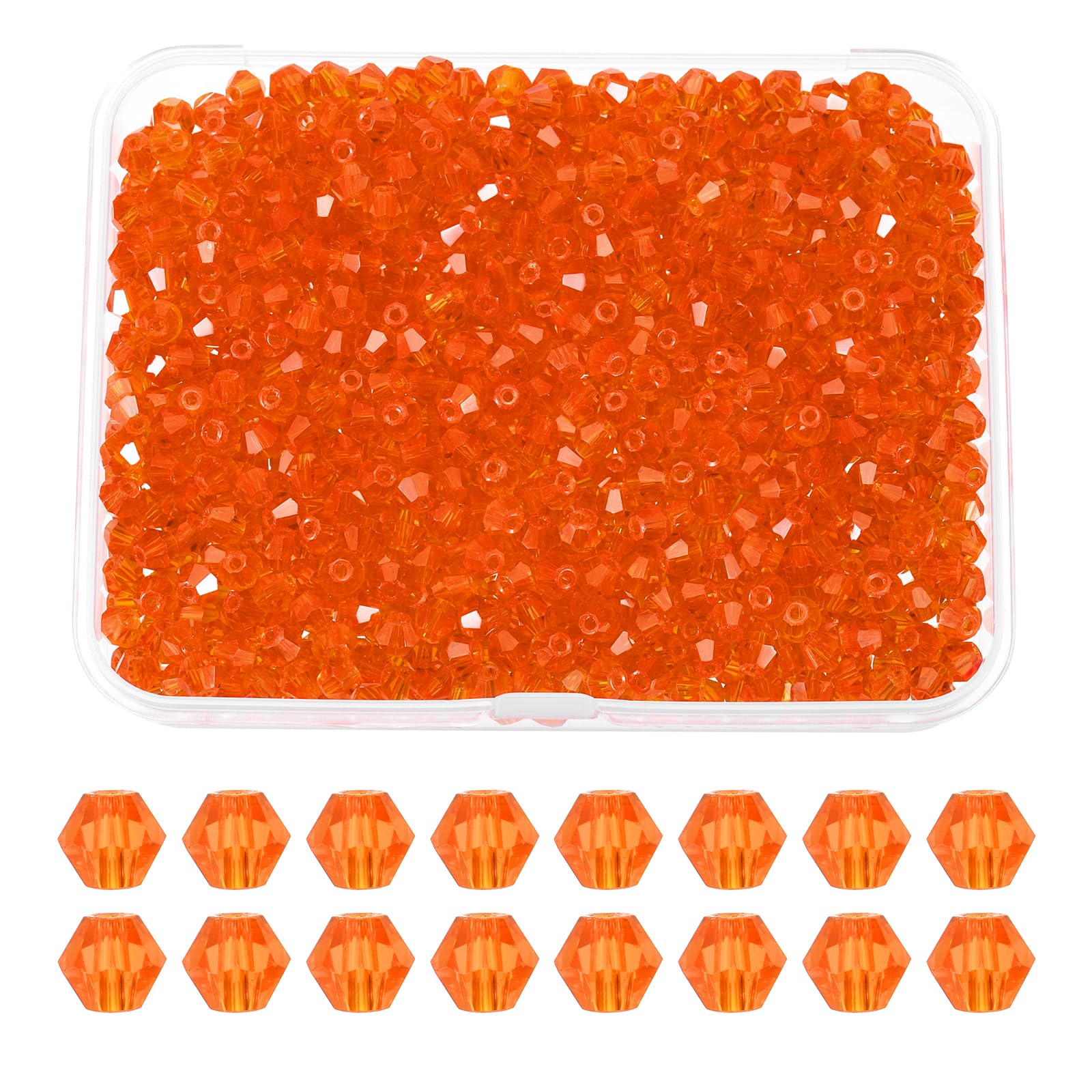 PATIKIL 1000pcs 3mm Bicone Glass Crystal Beads, Faceted Glass Spacer Beads with Box for Jewelry Making Bracelet Necklace Earrings DIY Suncatcher Craft, Orange Red
