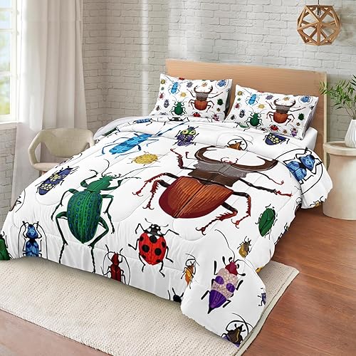 Miniatura 2 de Juego de edredón de Navidad de 4 piezas con estampado de Papá Noel, estampado de copos de nieve blancos, rojo con 1 funda de cojín (King, Feliz