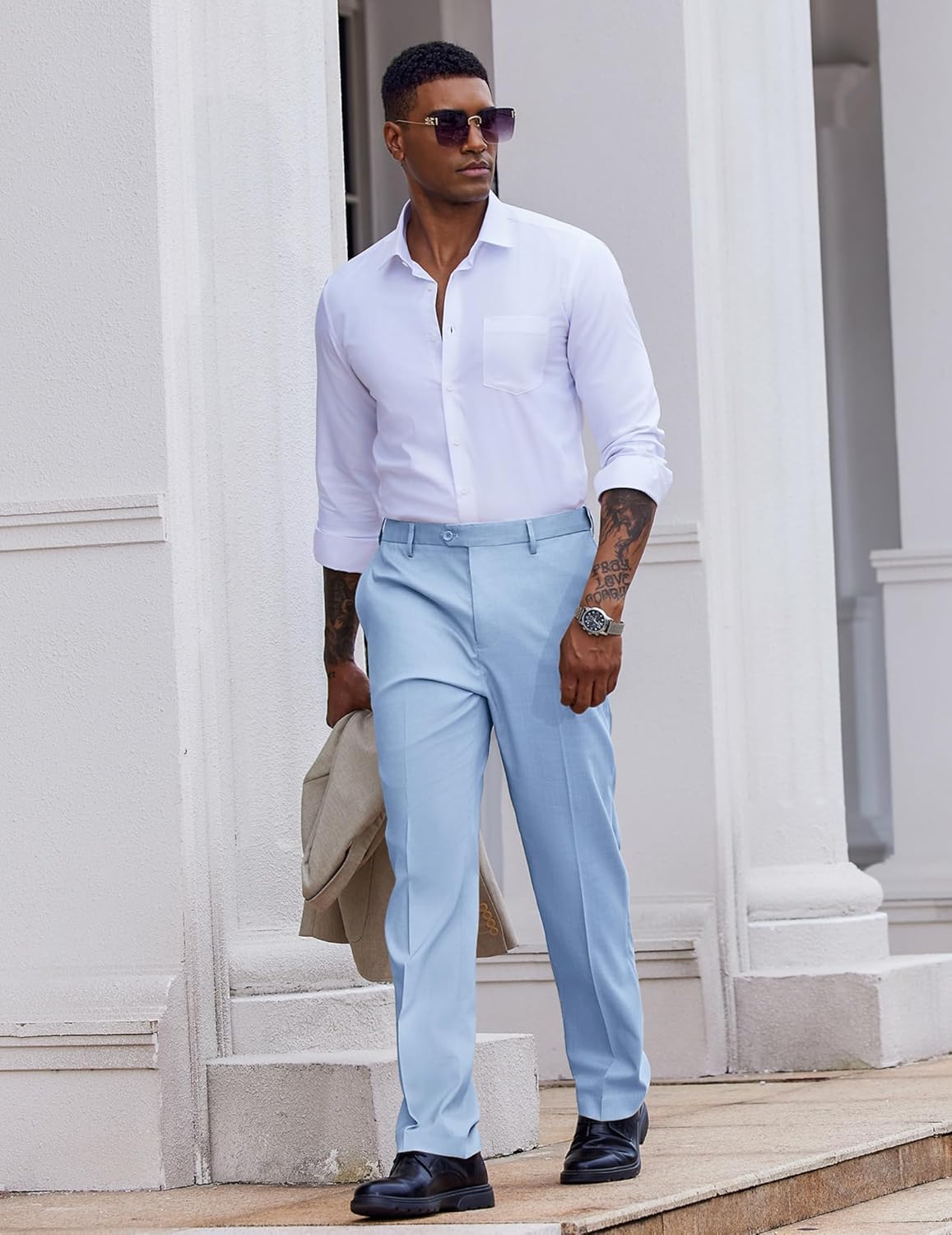 COOFANDY Men's Classic Fit Dress Pants Flat Front Straight Casual Pant Expandable Waist Suit Pant - Image 4