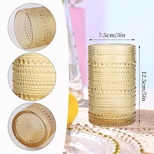 Miniatura 3 de Juego de 6 vasos de hobnail ámbar para beber, vasos de cóctel de 12 onzas, cristalería vintage ámbar para cerveza, cóctel, refrescos, jugo, café y