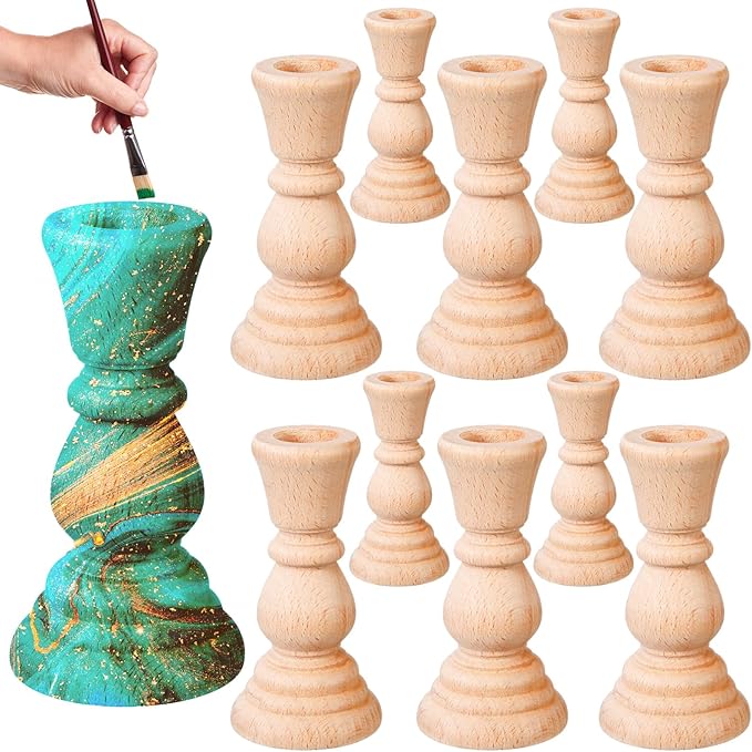 Nitial 12 Pcs Unfinished Classic Wood Candle Holders Small