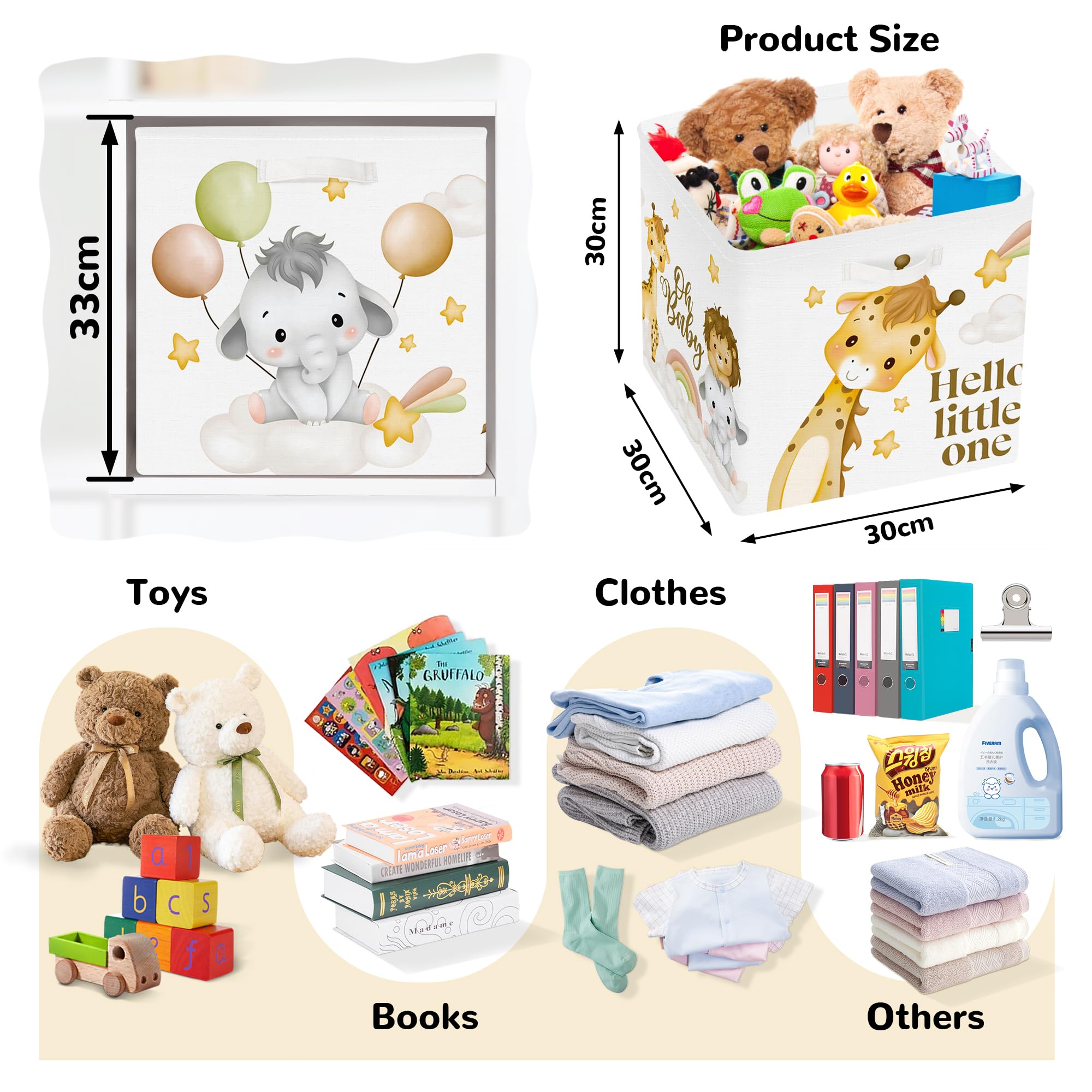 Set di 3 Cubi Portaoggetti Ripiegabili Animale da Sogno Giraffa 30x30x30 cm
