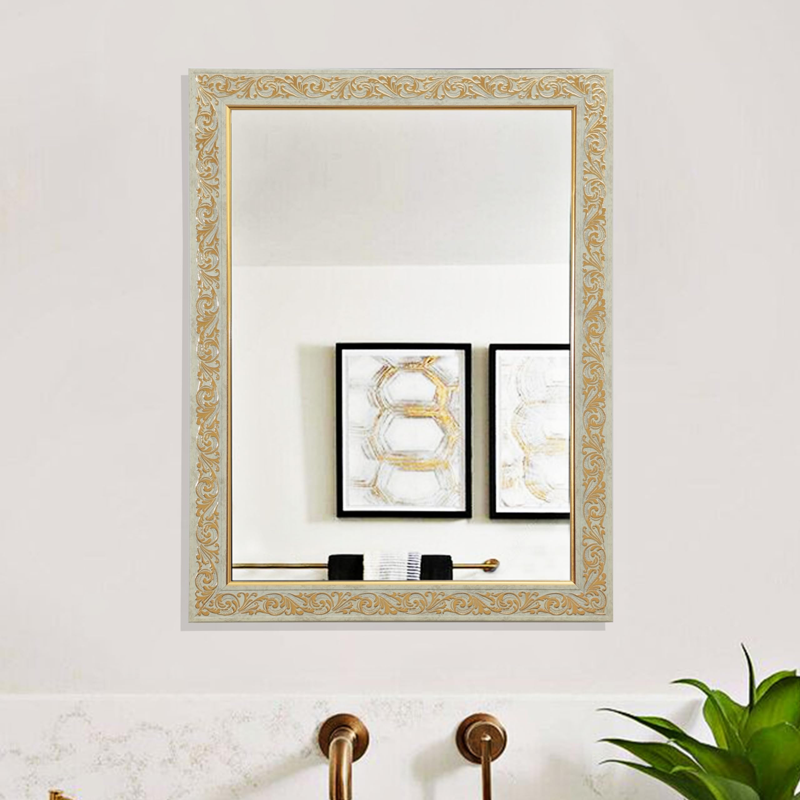 The Deqor Wall Mirror for Bathroom | 18x24 Inch Rectangle Decorative Mirror | Frame Wall Mount Mirror | Washbasin Mirror | Bedroom Looking Glass Mirror | Mirror for Room | FM1824A6
