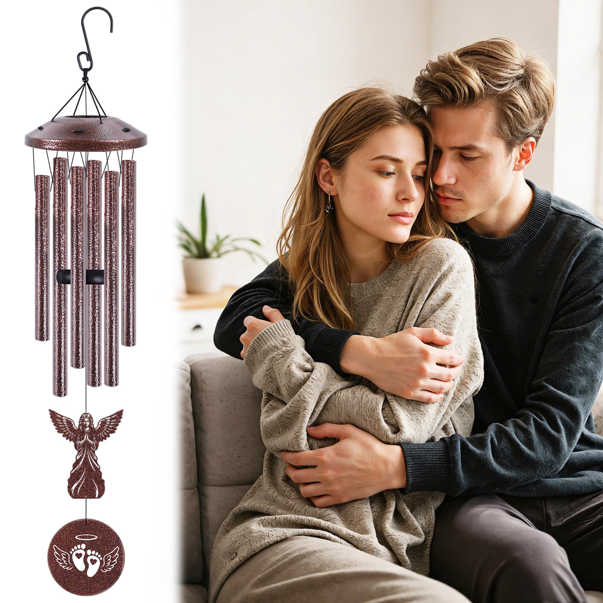 Miscarriage Sympathy Gifts for Mothers, Wind Chimes for Outside, Memorial Wind Chimes with Angel Charm and Sympathy Card for Baby Loss Gifts for Mom Garden Patio Porch