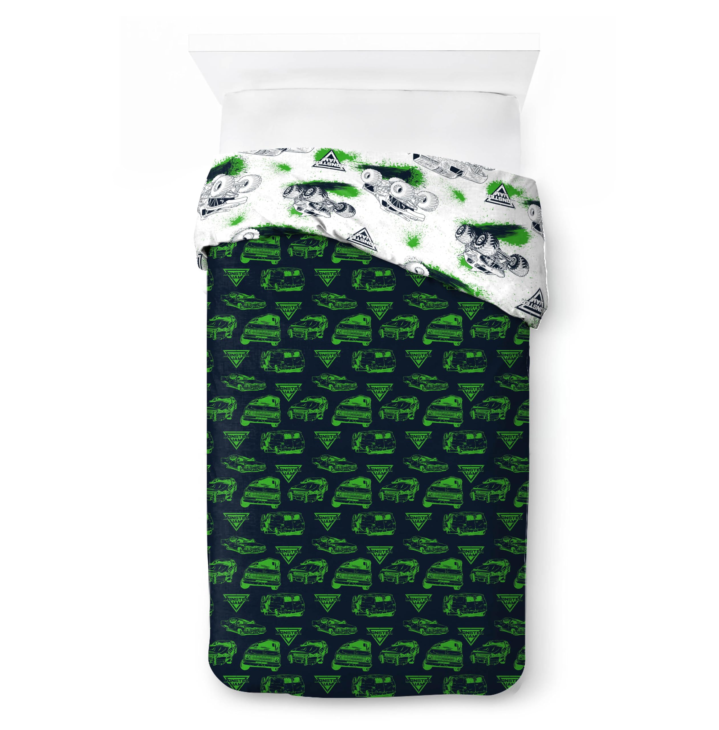 Jay Franco Kids Feld Monster Jam Set copripiumino – Biancheria da letto morbidissima con federa, SOLO COPERTA, piumone non incluso, bianco, 2 pezzi singolo