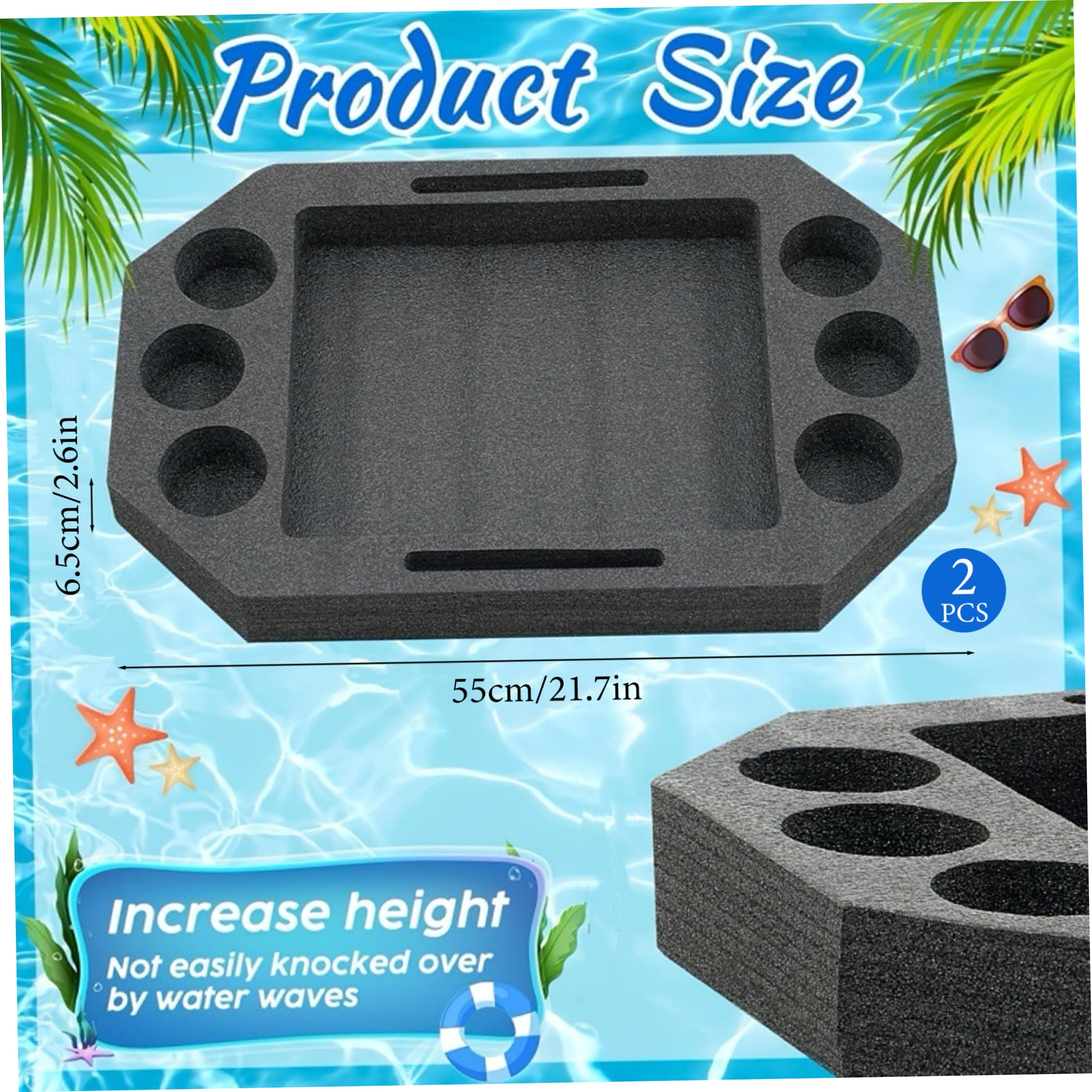 Table Flottante pour Piscine, 2 pièces, avec Porte-gobelets, Porte-gobelets flottants de 15 Pouces