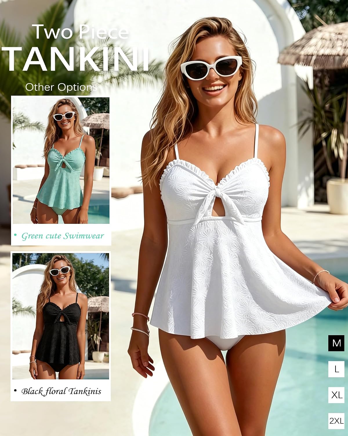 DaiLiWei Tankini Swimsuits Women 2 Piece Tummy Control Bathing Suits Full Coverage High Waisted Modest Swim Suit Cute Flowy