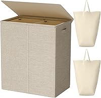 Vista 11 de WOWLIVE 140L Cesta de lavandería doble con tapa y bolsas de lavandería extraíbles, cesta grande para ropa sucia de 2 secciones, cesta plegable