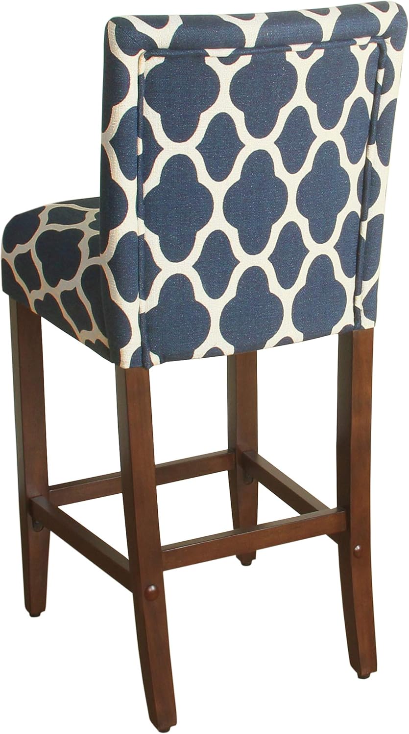 HomePop Upholstered Counter Height Barstool, 29-inch, Navy Geometric