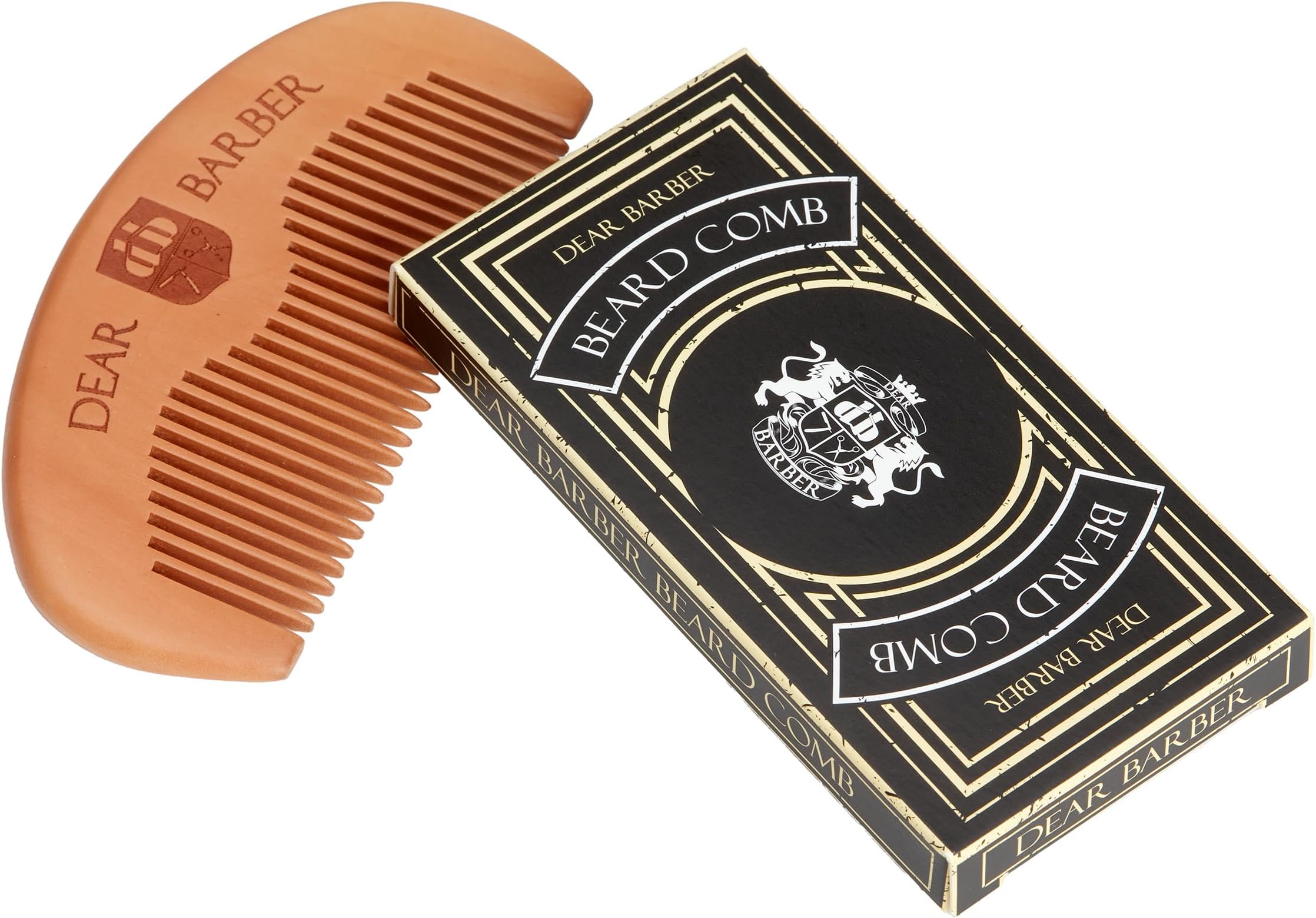 Dear Barber BEARD COMB FOR MEN, Pear Wood Beard and Moustache Comb for Styling, Detangling and Grooming, Pocket-Sized Anti-Static for Facial Hair