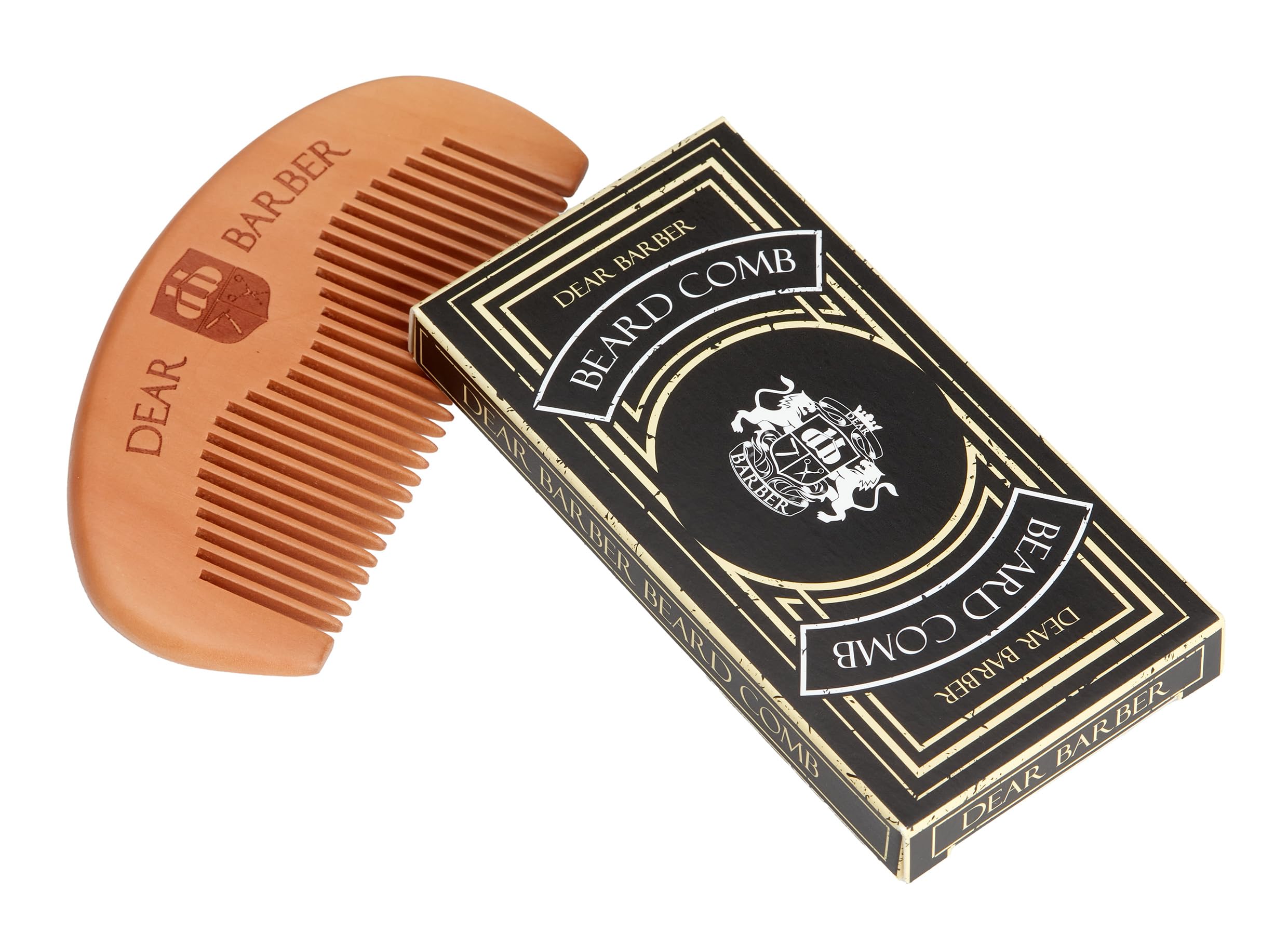 Dear Barber BEARD COMB FOR MEN, Pear Wood Beard and Moustache Comb for Styling, Detangling and Grooming, Pocket-Sized Anti-Static for Facial Hair