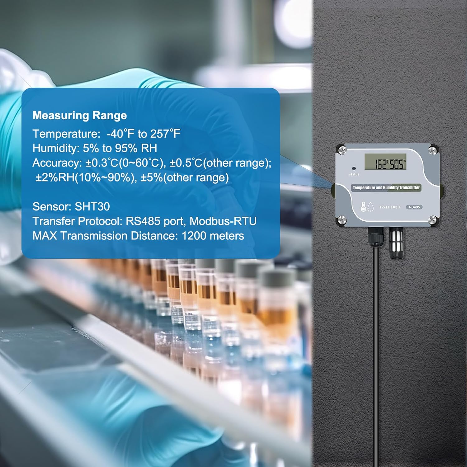 Tzone RS485 Temperature Humidity Sensor Modbus RTU Temp Sensor Digital Industrial Temp and Humidity Transmitter Wall Mounted,-40℉ to 257℉ Temperature Probe Analog Moisture Monitor Greenhouse Grow Tent