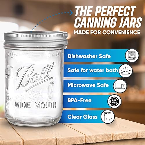 Miniatura 3 de Munchy Gator Tarros Mason de boca ancha de 16 onzas, paquete de 4 unidades, vidrio transparente de alta calidad con tapas de metal herméticas,