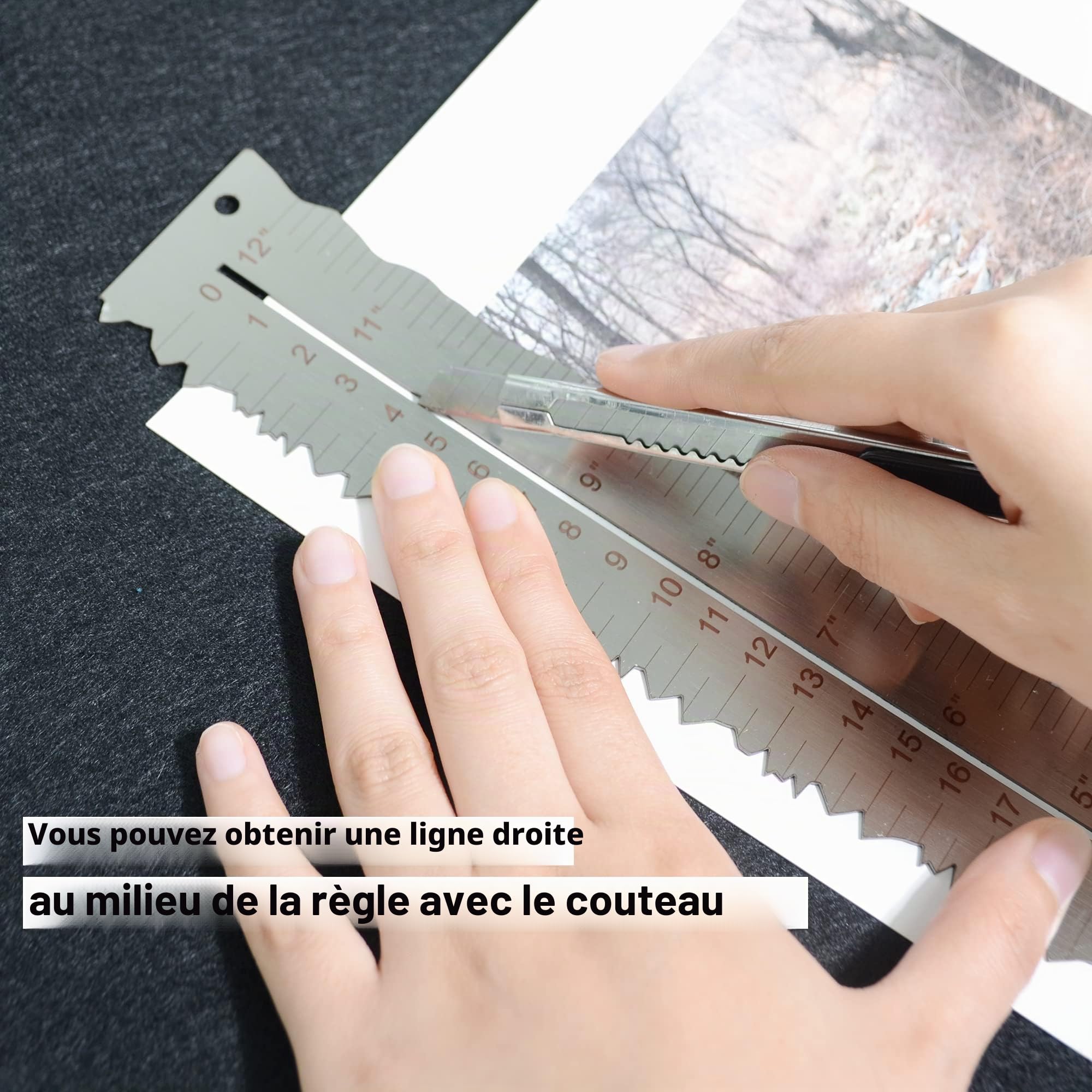 Règle en métal en acier inoxydable pour déchiqueter le papier en ligne ondulée, bords irréguliers et irréguliers, outil de mesure de 30 cm pour l'école
