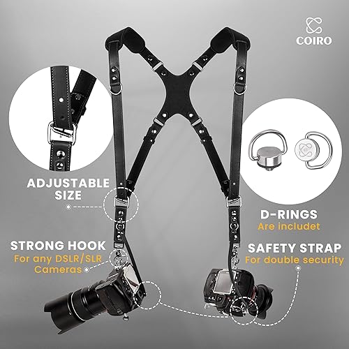 Miniatura 3 de C Coiro Camera Harness for 2 Cameras Dual Shoulder Leather Camera Strap for DSLRSLR, Camera Straps for Photographers