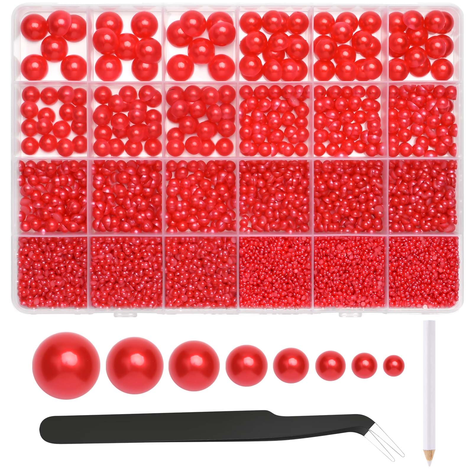 NACHLYNN 12000 Pcs Half Pearl Bead 8 Sizes Red Flatback Pearl Beads for Crafts Graduation Cap Embellishment Shoes Phone Case Making