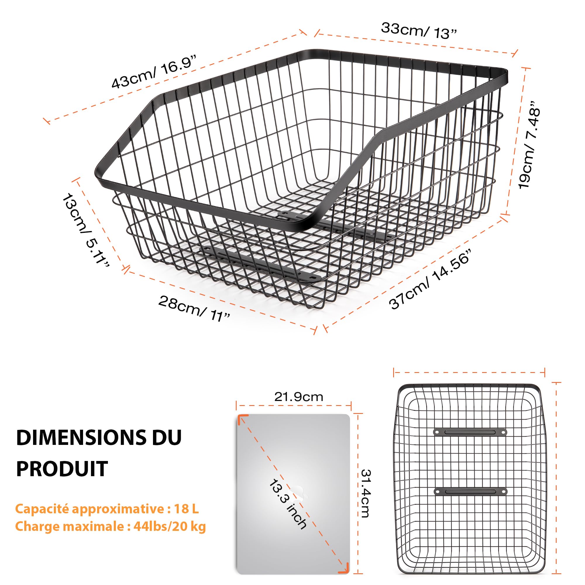 CXWXC Panier arrière pour vélo – Panier arrière avec Filet de Transport et Housse imperméable – Accessoires pour vélos électriques, paniers arrière, Grande capacité pour vélos d'adulte