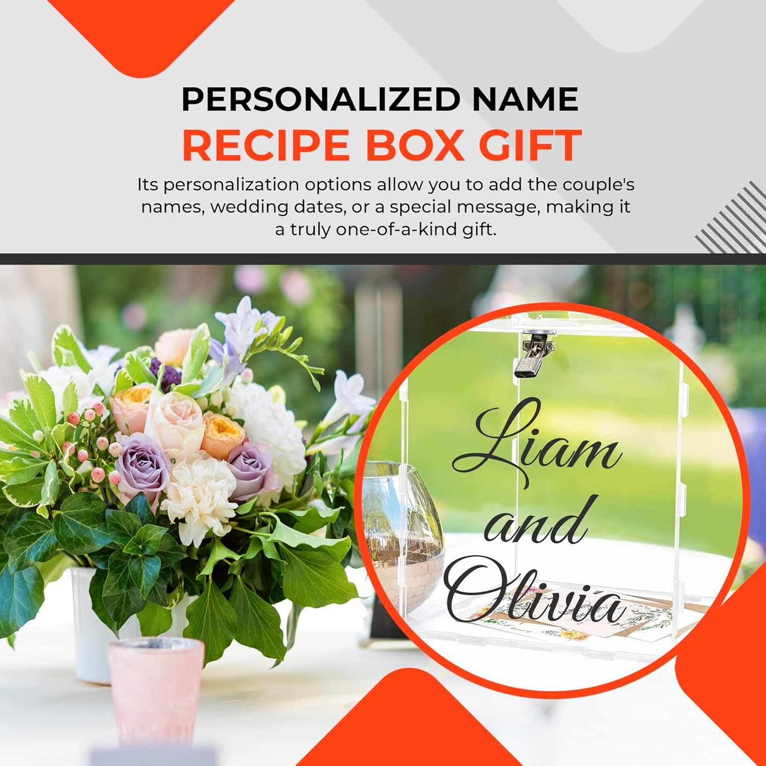 Personalized Passion Wedding Card Box with Lock - Clear Acrylic Card Box for Wedding Anniversary Reception - Personalized Name Money Gift for Baby Shower, Bridal Shower, Parties, Birthdays