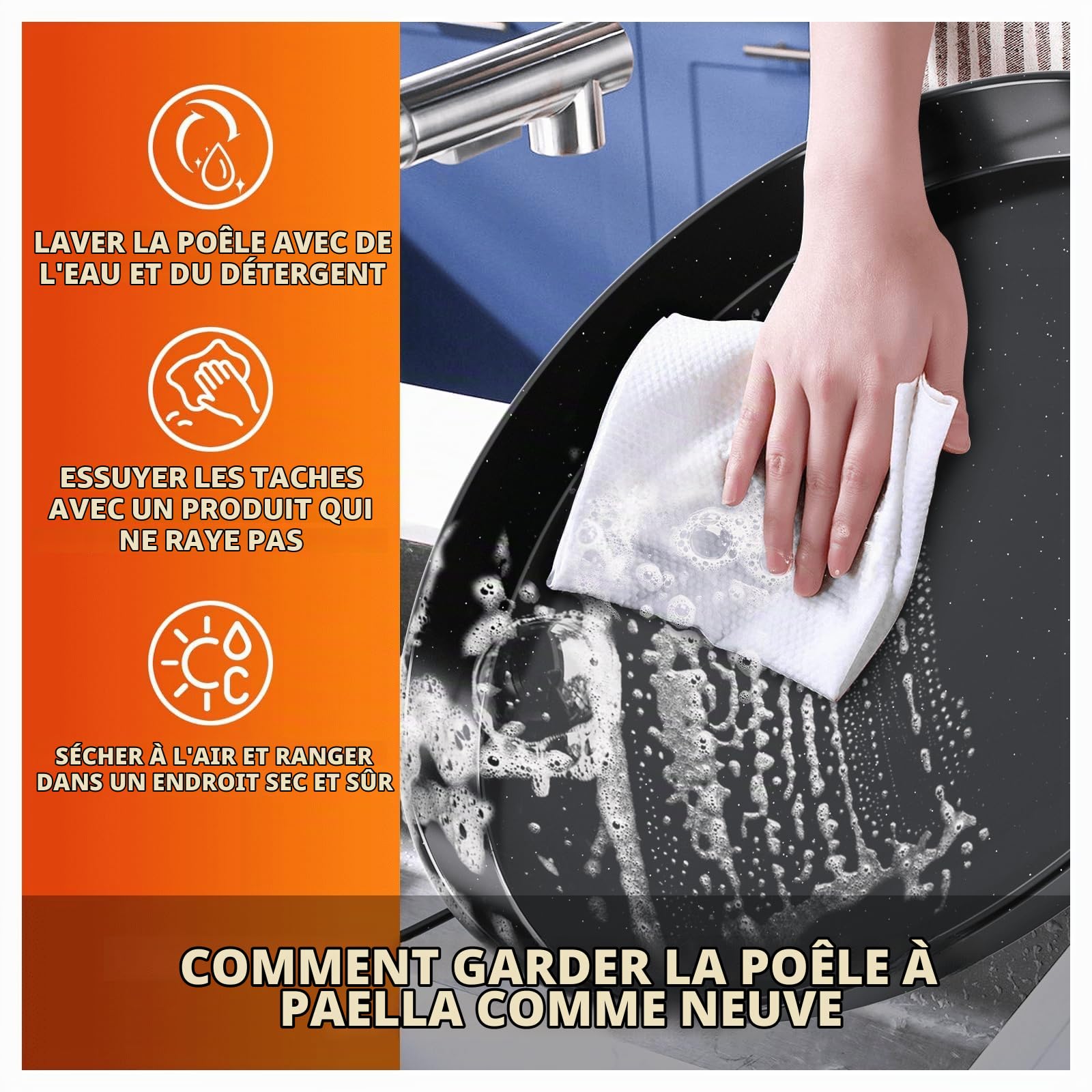 GFTIME Poêle à paella émaillée - 30 cm, antiadhésive, convient pour les cuisinières à gaz et électriques (pas à induction), parfaite pour les plats méditerranéens et espagnols, 4 portions